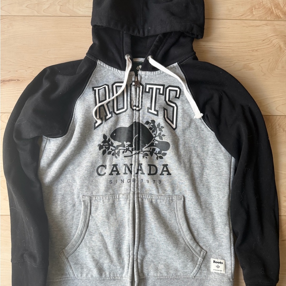 Roots Black and Gray Zip-Up Hoodie